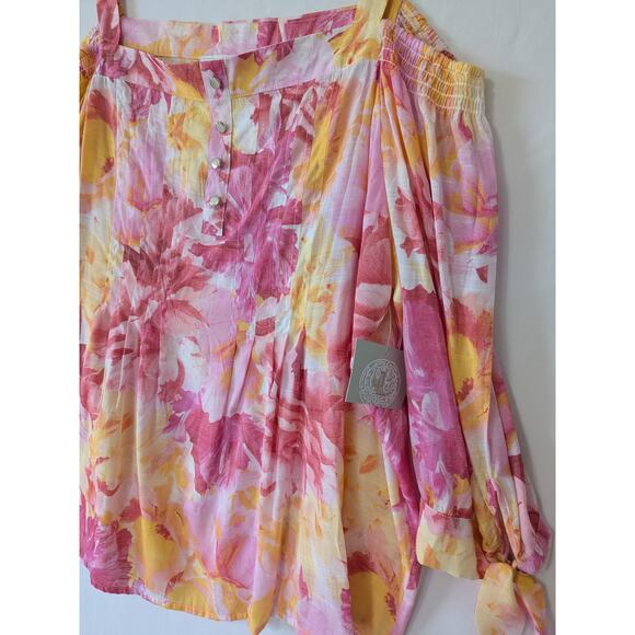 Juniper + Lime Womens Off The shoulder Pink Orange Floral Top Size XL New - Picture 2 of 7